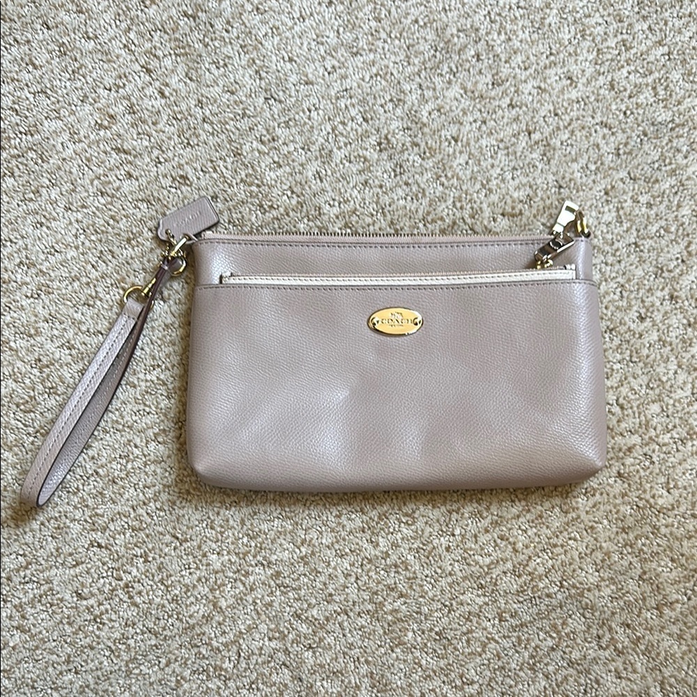 Coach Tan Leather Clutch and Wallet with Gold Hardware